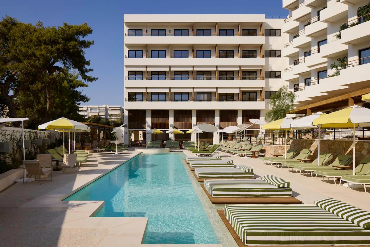 Rooftop pool overlooking the Saronic Gulf at Ace Hotel Glyfada