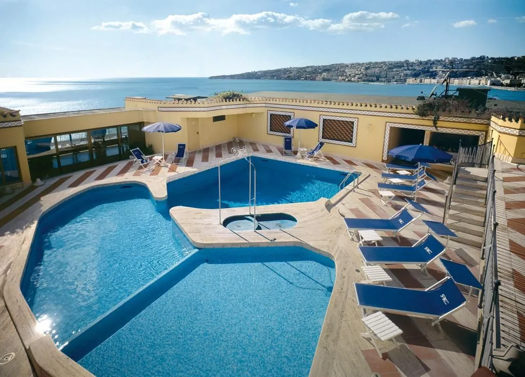 Hotel Royal Continental rooftop pool over the Bay of Naples